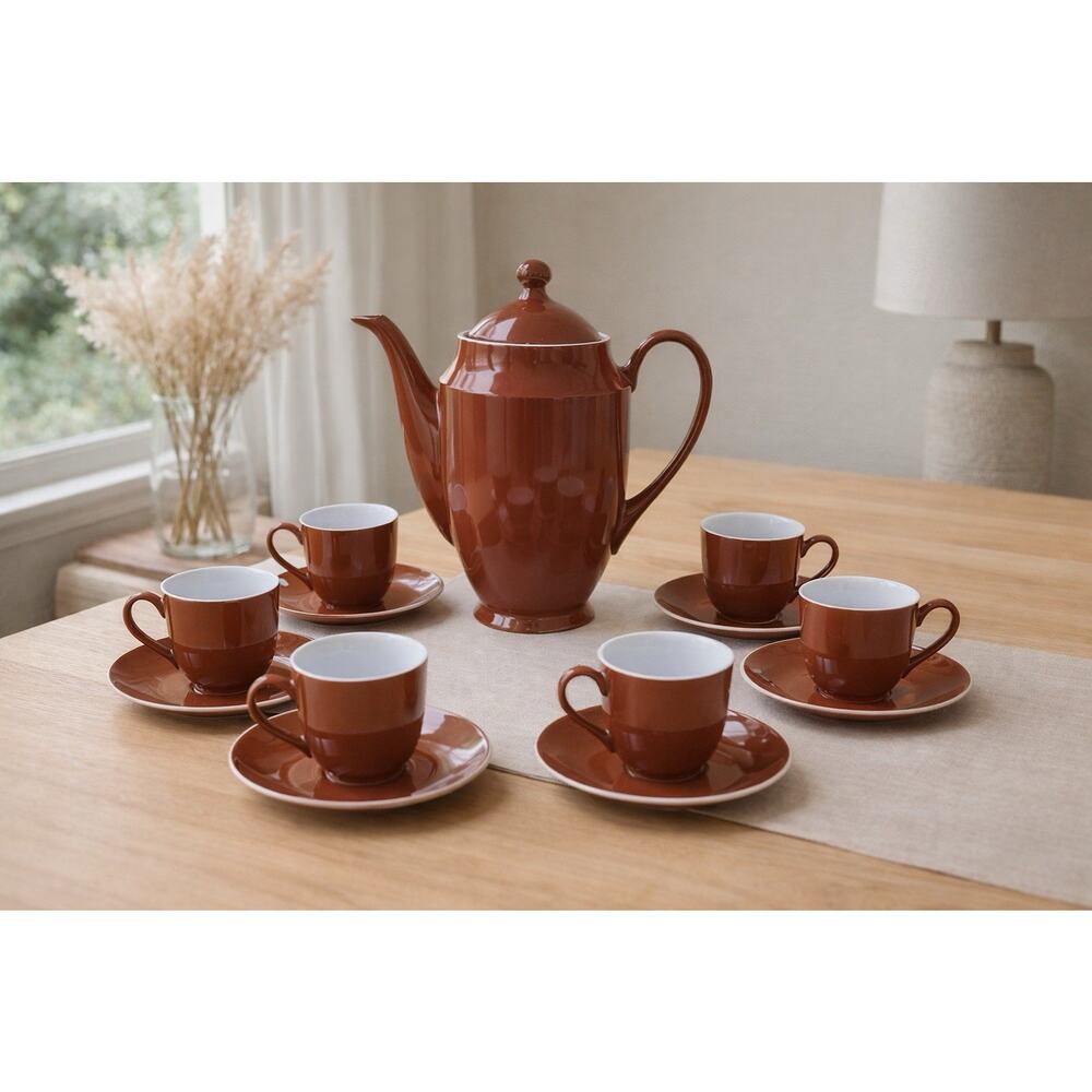 Vintage F&B China Czechoslovakia Burgundy Tea Set Cups Saucers